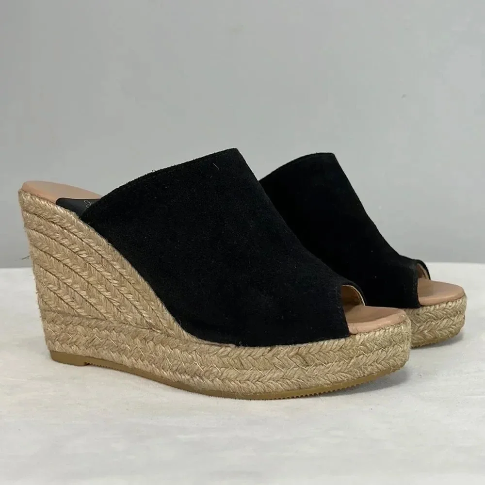 Gaimo Women’s Soft Leather and Black Suede Espadrille Wedge Heels size 36